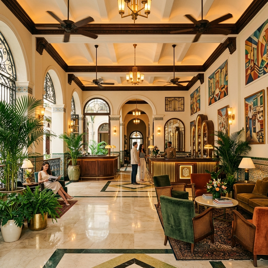 Boutique hotel lobby in Havana